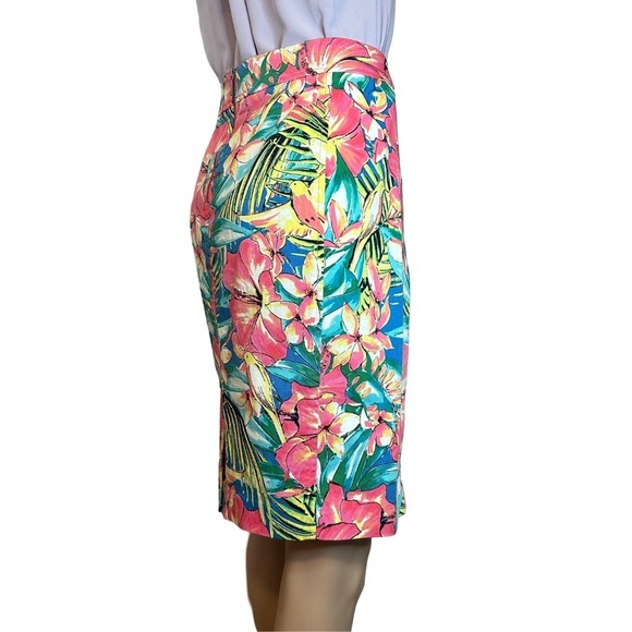 LOFT Cotton Skirt Hibiscus and Birds Colourful Finely Tailored Knee Length - Picture 5 of 11